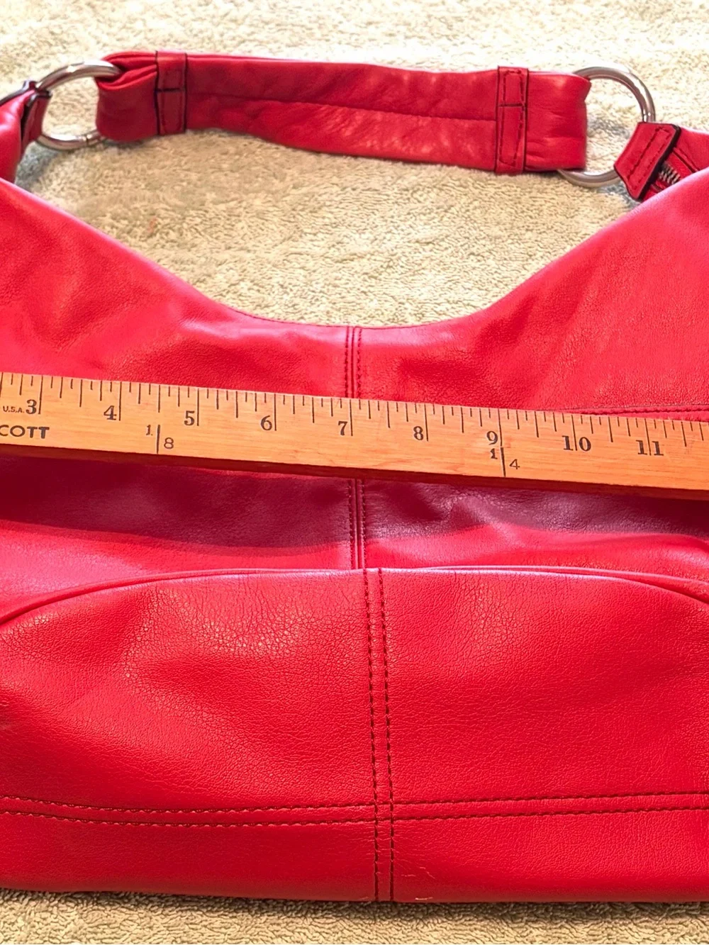 Tignanello Red Genuine Leather Hobo Shoulder Bag